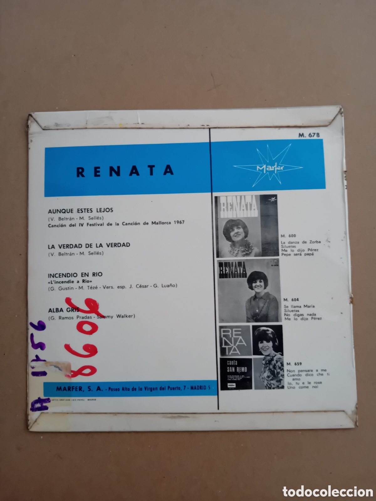 Discos de vinilo: RENATA. AUNQUE ESTES LEJOS - Foto 2