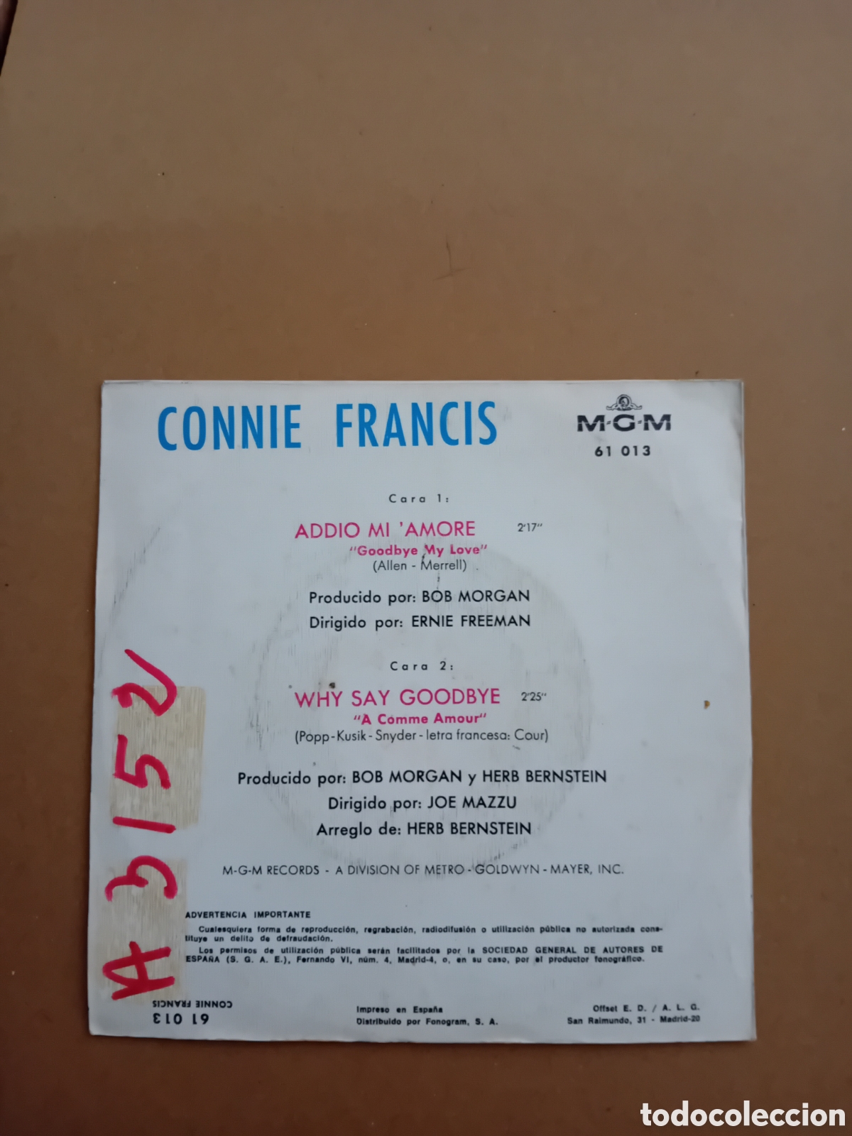 Discos de vinilo: CONNIE FRANCIS. ADDIO MI AMORE - Foto 2
