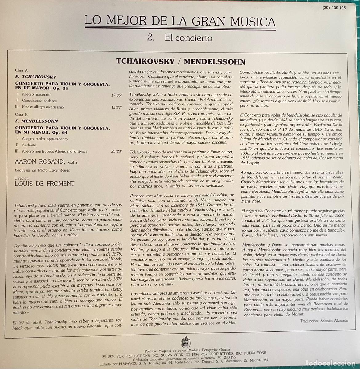 Discos de vinilo: MENDELSSOHN & TCHAIKOVSKY. 1 LP - Foto 2