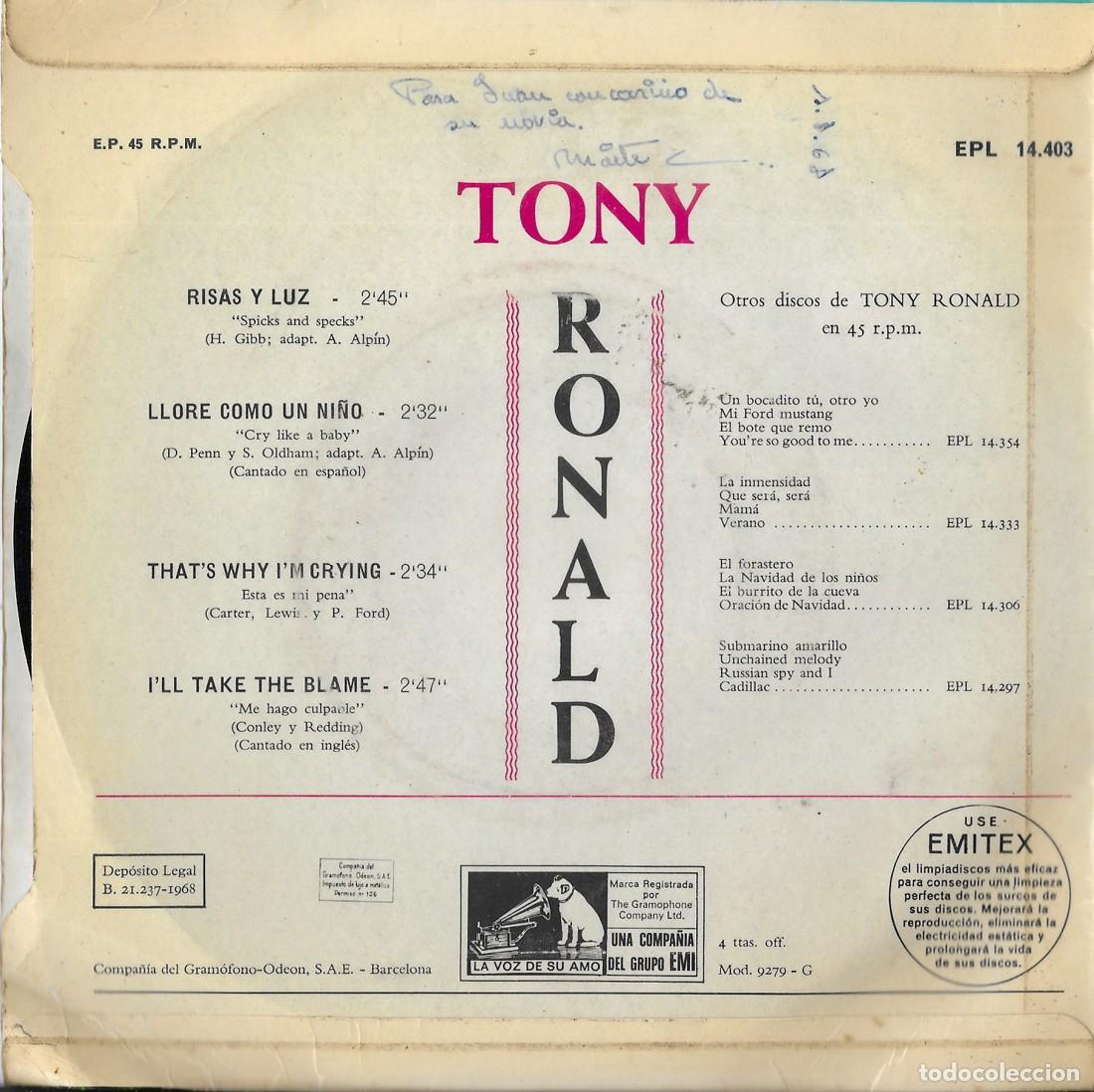 Discos de vinilo: TONY RONALD EP RISAS Y LUZ - Foto 2