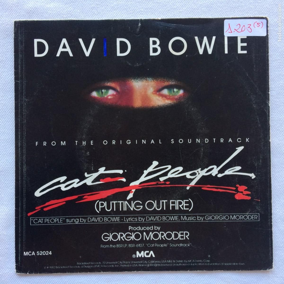 Discos de vinilo: David Bowie &lrm;&ndash; Cat People (Putting Out Fire) / Giorgio Moroder Pauls Theme (Jogging Chase) 1982 - Foto 2