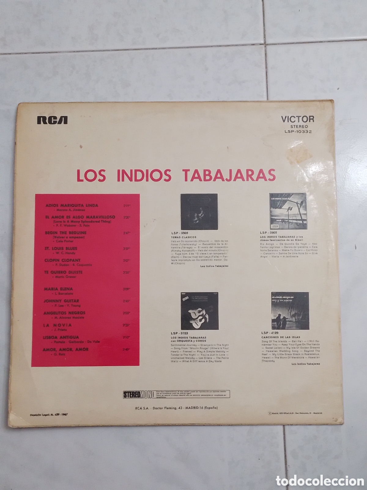 Discos de vinilo: Los Indios Tabajaras. 1967. Espa&ntilde;a. Disco VG+. Car&aacute;tula VG+. - Foto 2