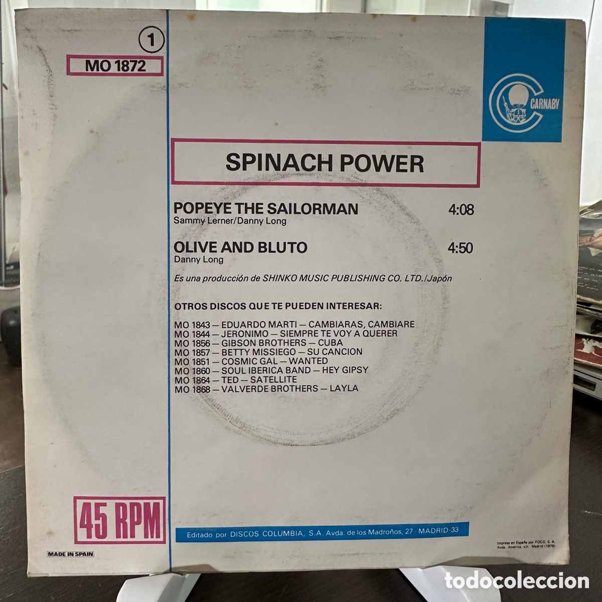 Discos de vinilo: Spinach Power - Popeye The Sailorman (7&rdquo;, Single, Promo) - Foto 2