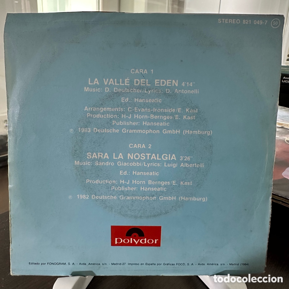 Discos de vinilo: Nino de Angelo - La Valle Del Eden = El Valle Del Eden (7&rdquo;, Single) - Foto 2