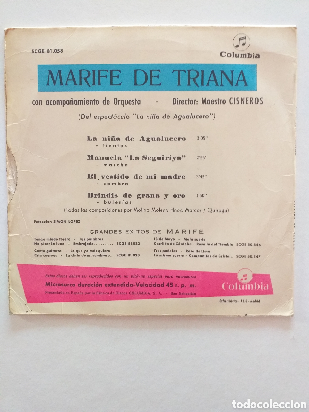 Discos de vinilo: VINILO EP MARIF&Eacute; DE TRIANA - Foto 2