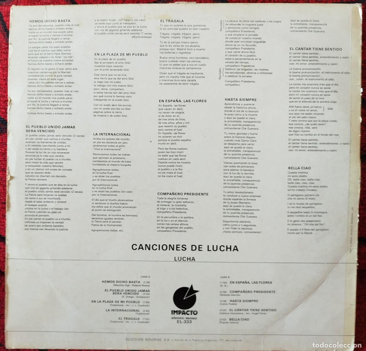Discos de vinilo: LUCHA ** Canciones De Lucha ** VINILO LP 1977 - Foto 2
