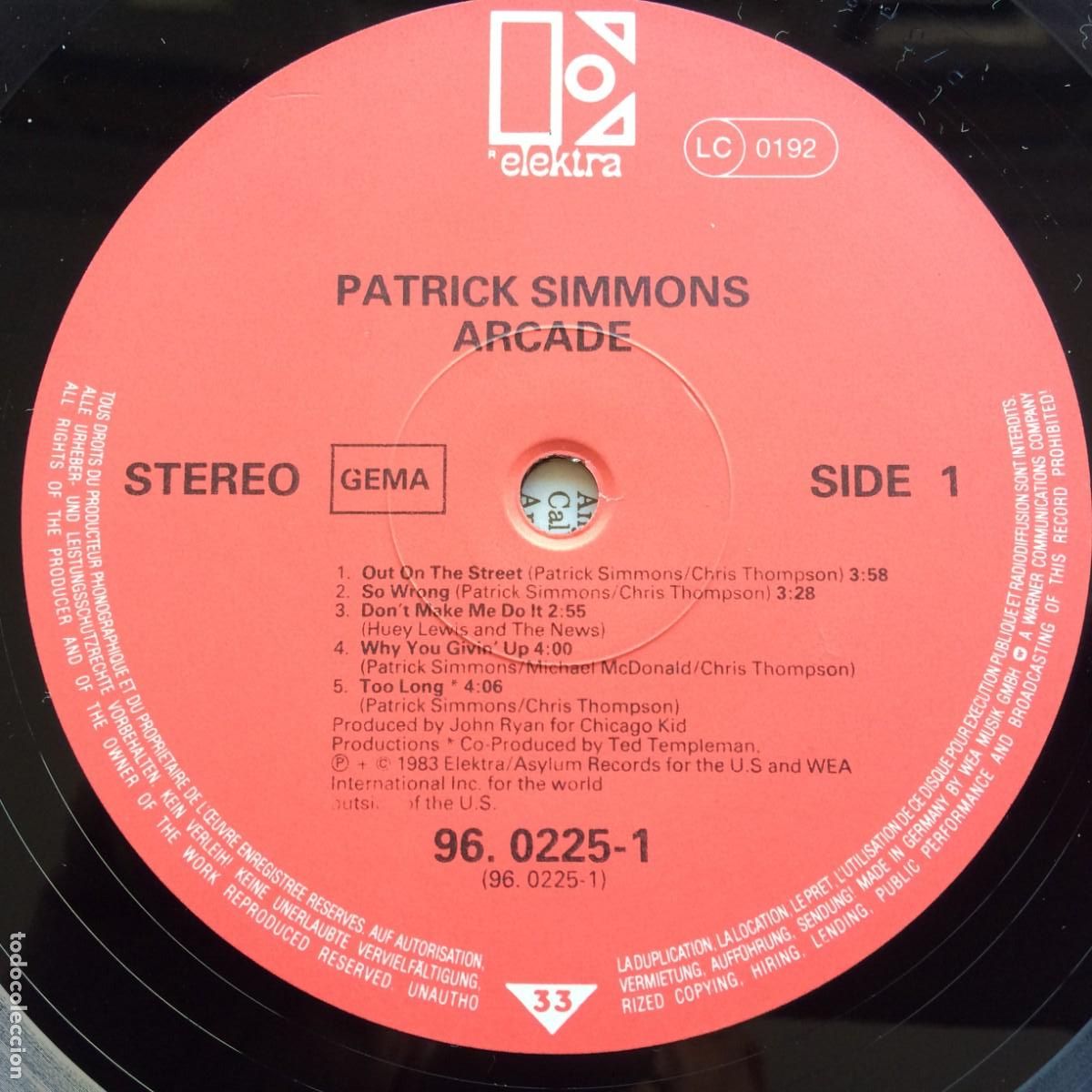 Discos de vinilo: Patrick Simmons &lrm;&ndash; Arcade UK & Europe 1983 Elektra - Foto 5