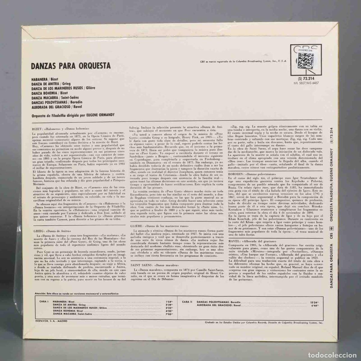 Discos de vinilo: LP. Eugene Ormandy &ndash; Danzas Orquesta Para Orquesta De Filadelfia - Foto 2