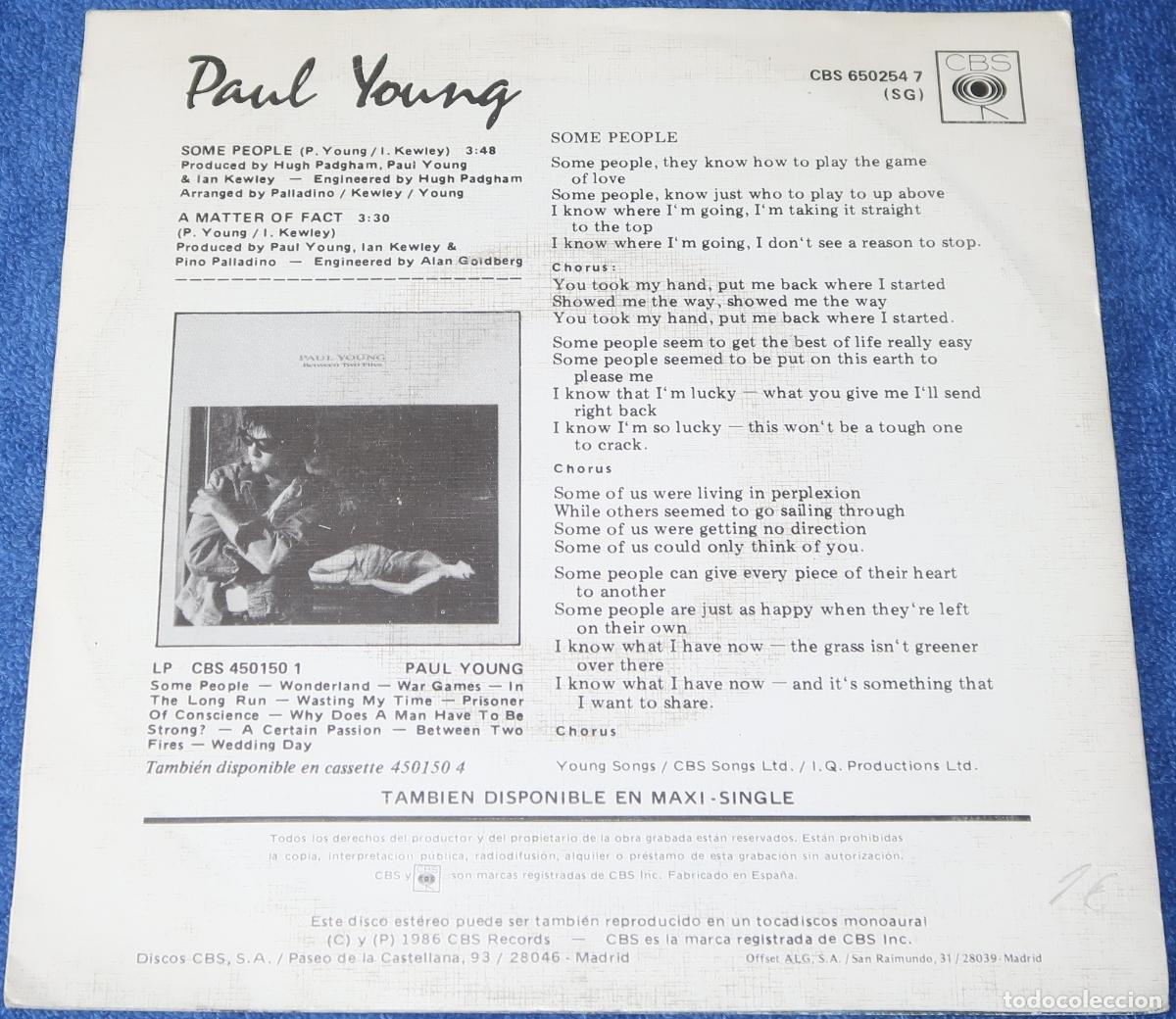 Discos de vinilo: Some People - Paul Young - CBS (1986) - Foto 2