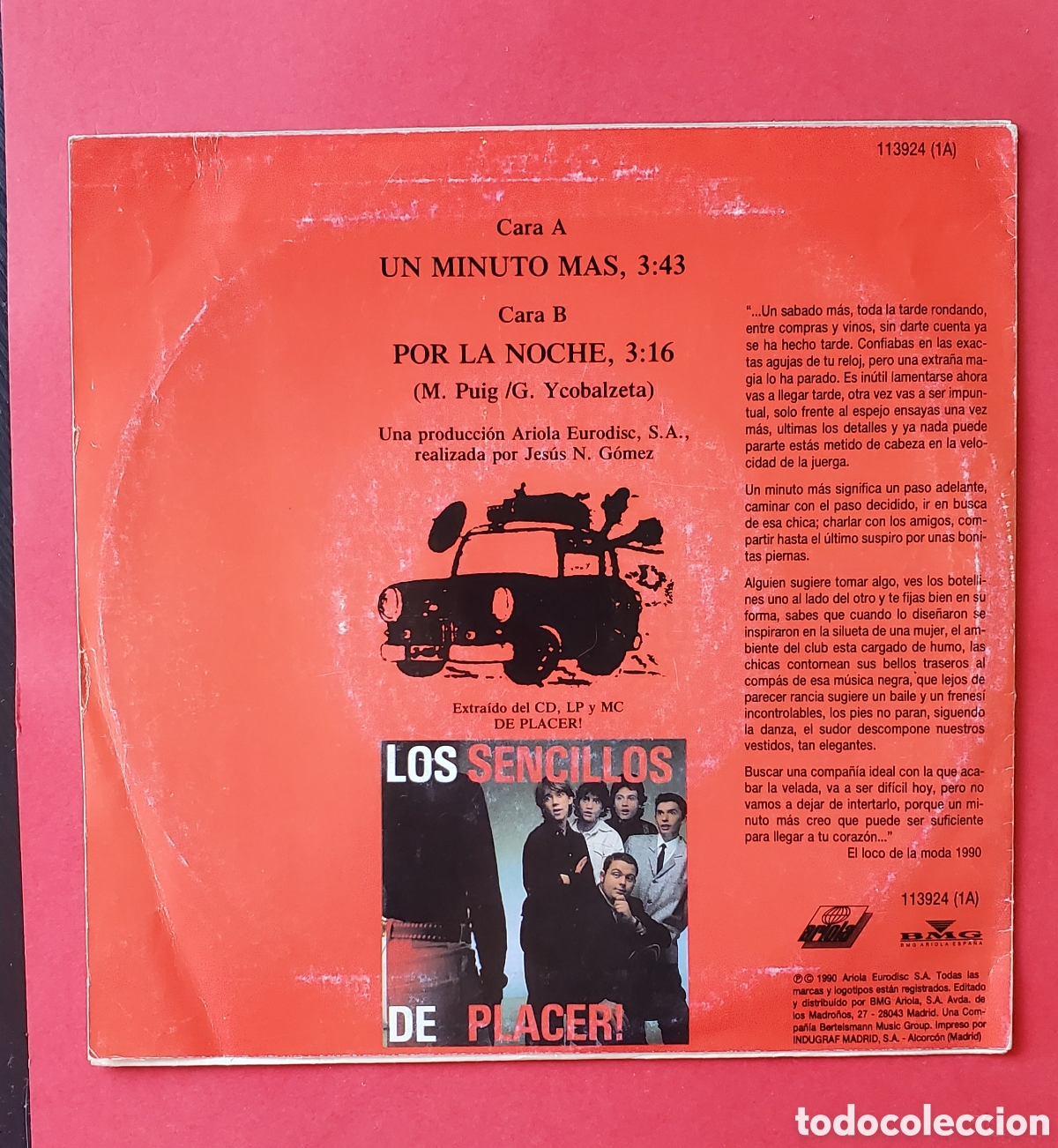 Discos de vinilo: Single Vinilo LOS SENCILLOS Un minuto mas . A&ntilde;o 1990. - Foto 2