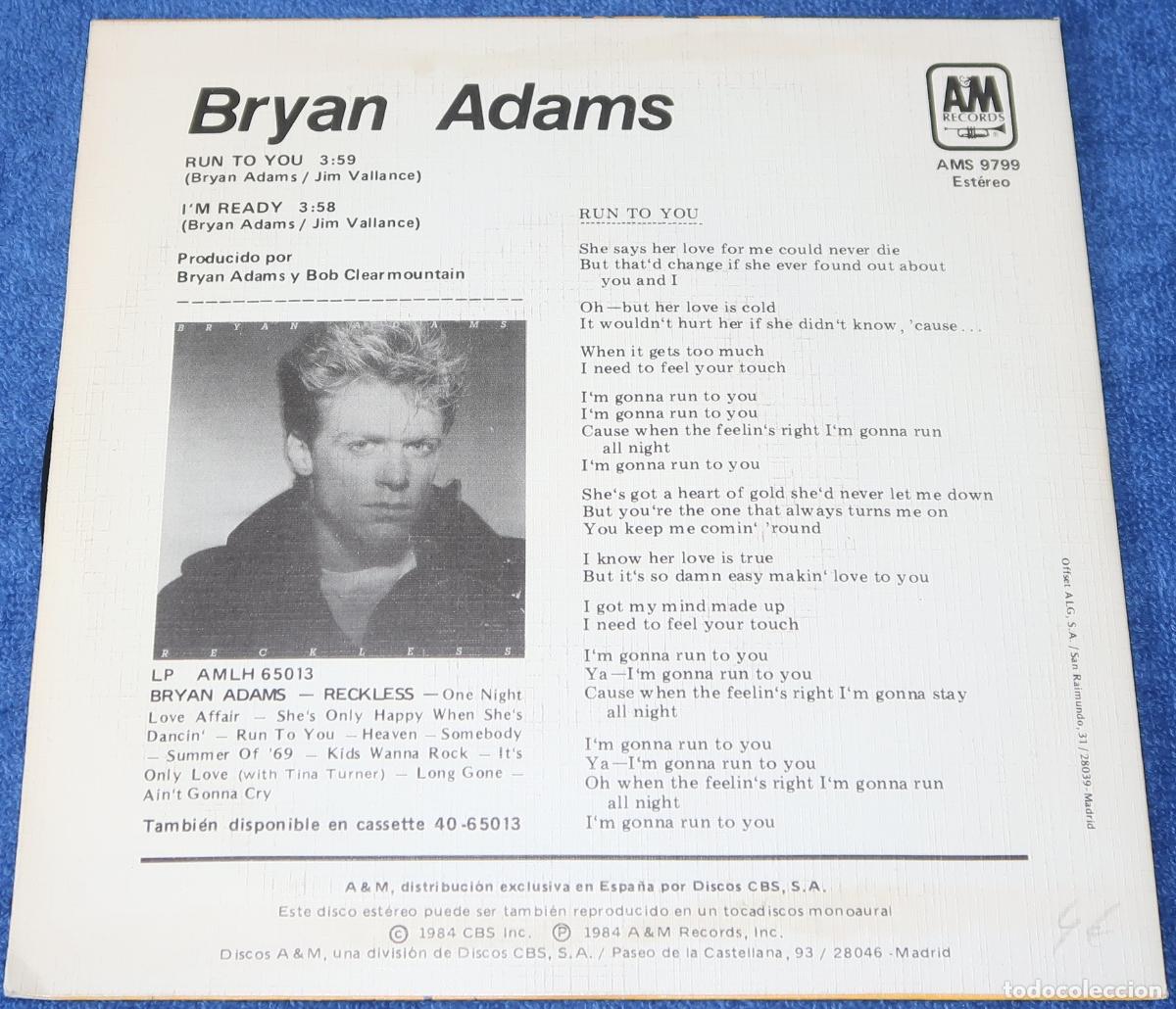 Discos de vinilo: Run to you - Bryan Adams - CBD (1984) - Foto 2