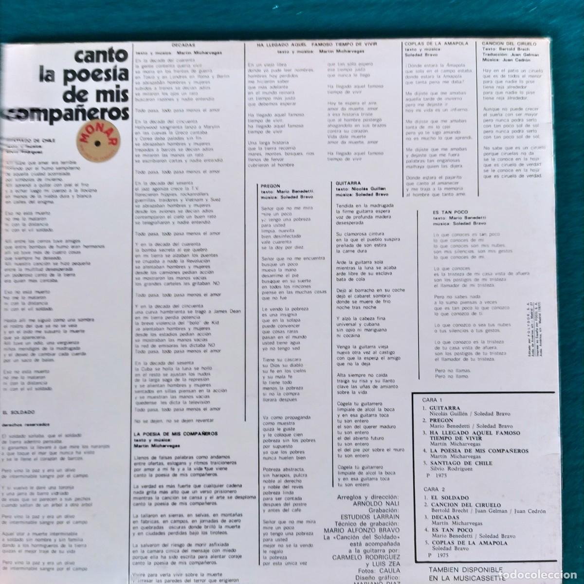 Discos de vinilo: Soledad Bravo &ndash; Canto La Poes&iacute;a De Mis Compa&ntilde;eros - Foto 2