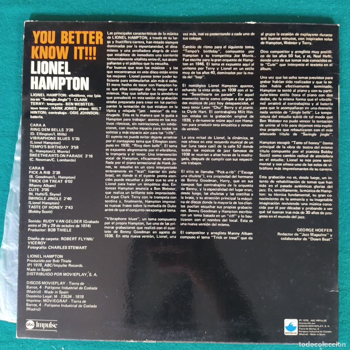 Discos de vinilo: Lionel Hampton &ndash; You Better Know It!!! - Foto 2