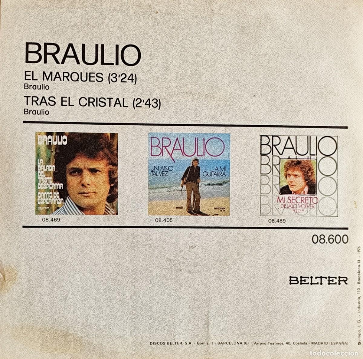 Discos de vinilo: SINGLER BRAULIO EL MARQUES TRAS EL CRISTAL - Foto 2