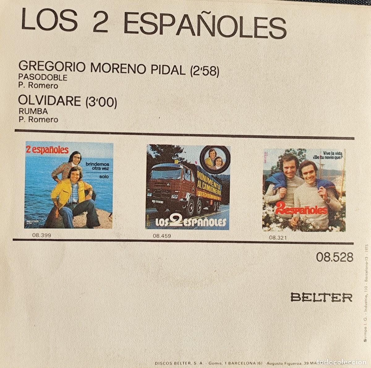 Discos de vinilo: SINGLE GREGORIO MORENO, PIDAL - OLVIDARE - Foto 2