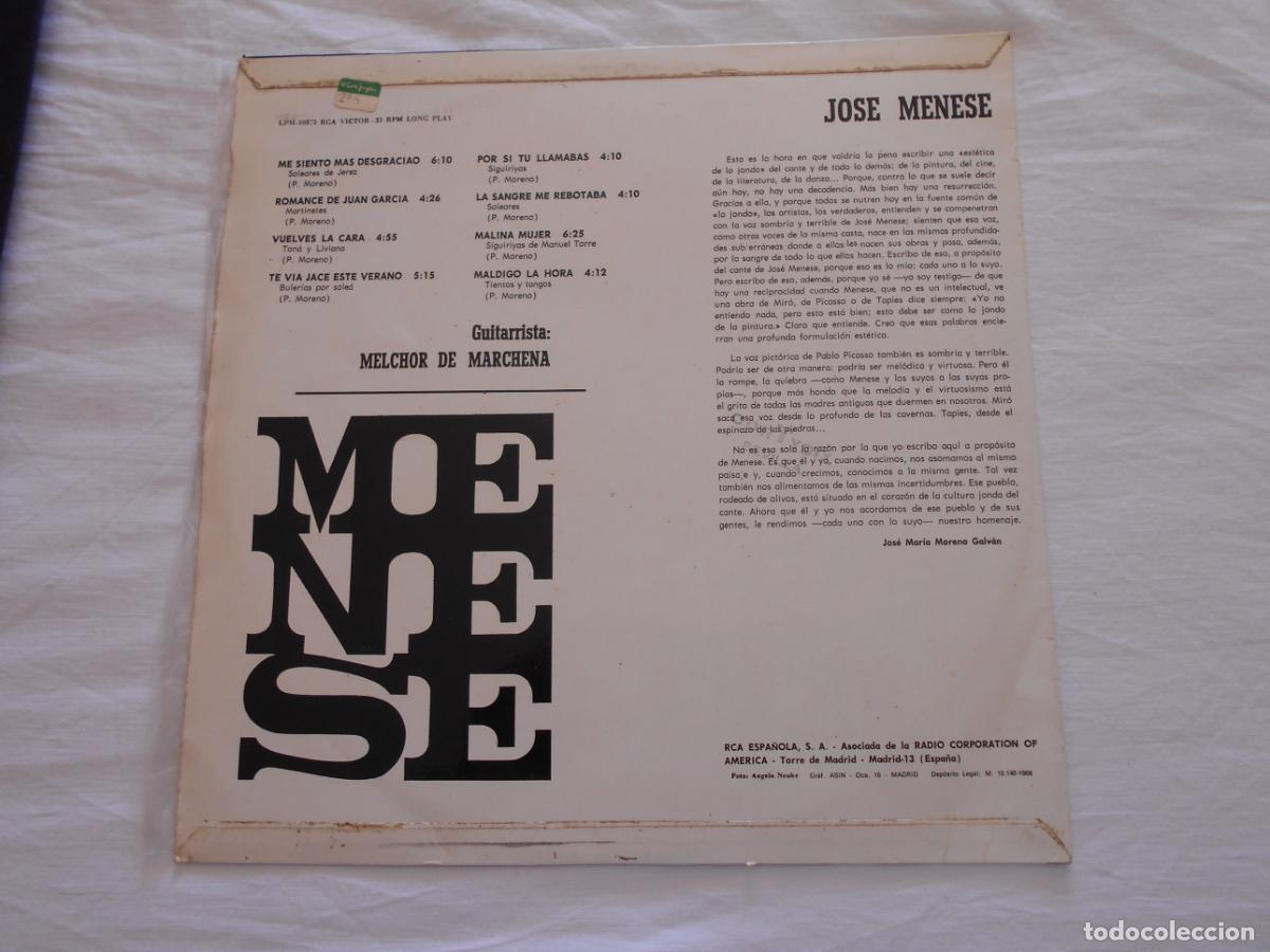 Discos de vinilo: LP JOSE MENESE. GUITARRA MELCHOR DE MARCHENA - Foto 2