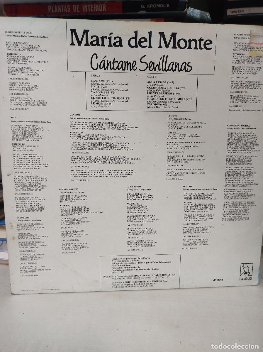 Discos de vinilo: Mar&iacute;a Del Monte &ndash; C&aacute;ntame Sevillanas - Foto 2
