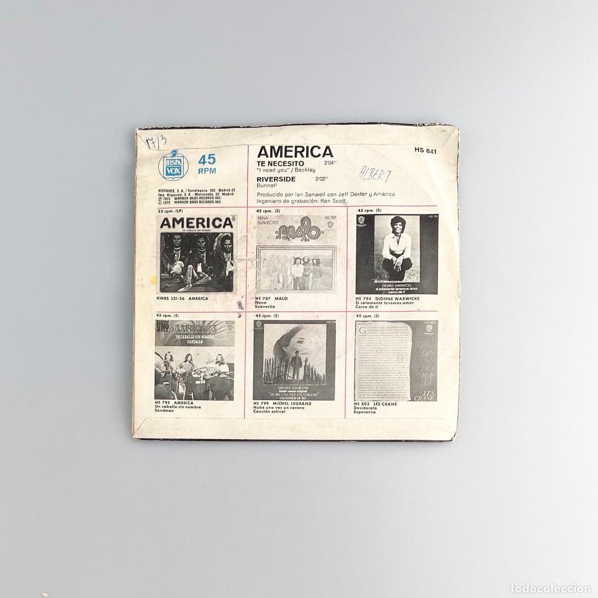 Discos de vinilo: SINGLE. America. Te Necesito (G/G) - Foto 2