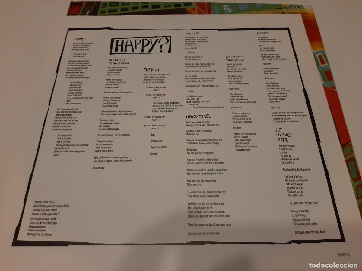 Discos de vinilo: PUBLIC IMAGE LIMITED -HAPPY?- (1987) LP DISCO VINILO - Foto 6
