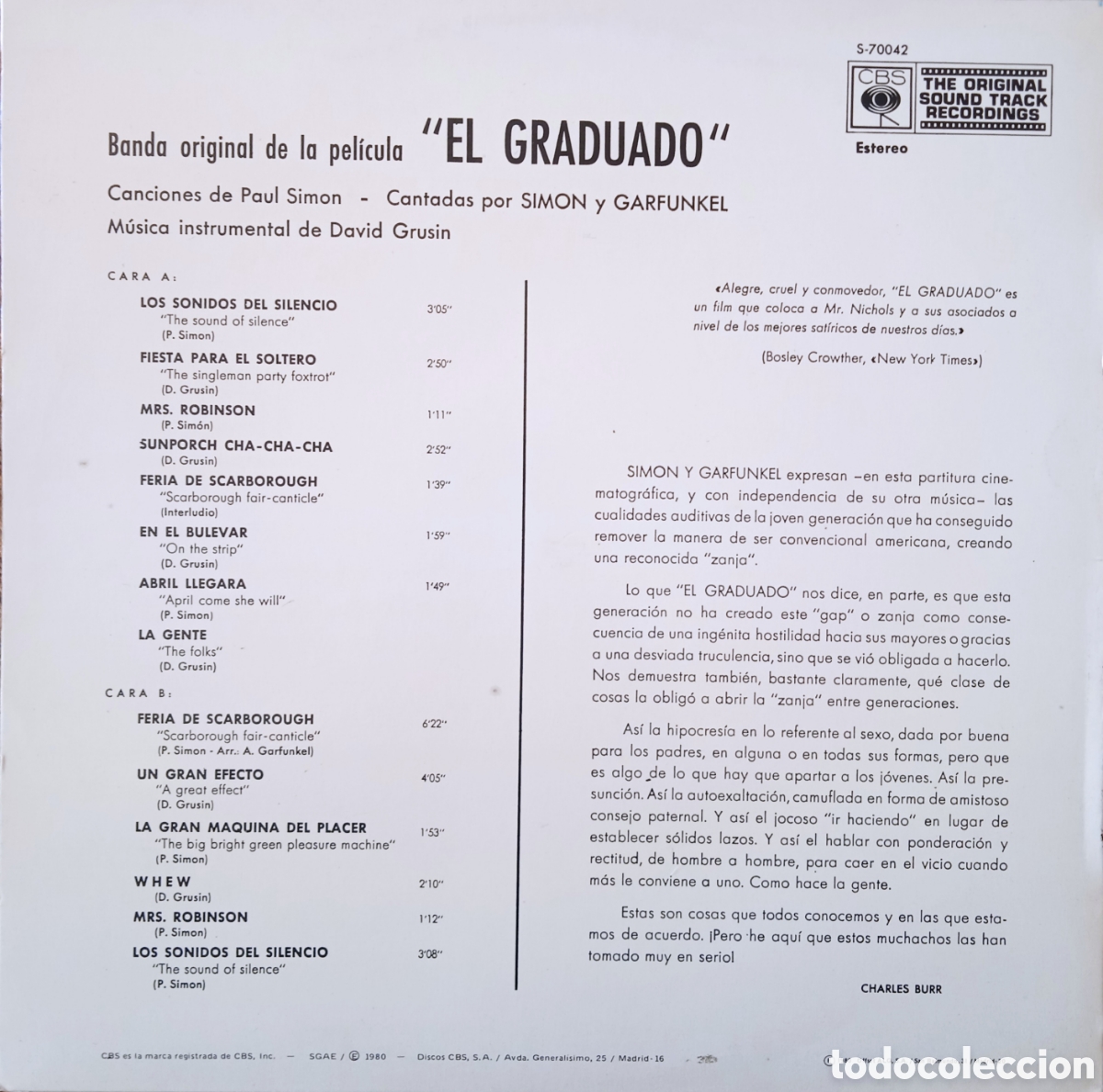 Discos de vinilo: Disco de vinilo El Graduado (BSO) - Foto 2