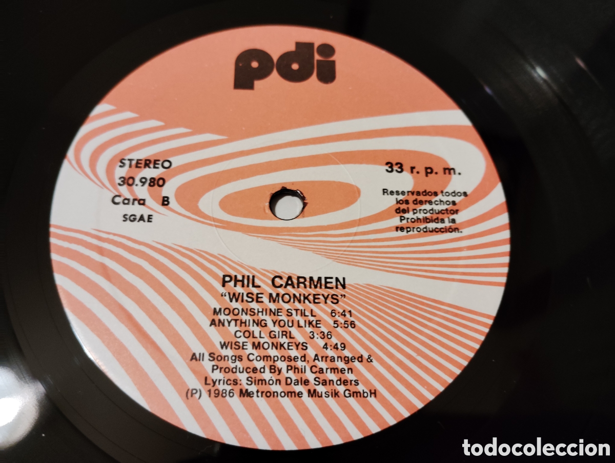 Discos de vinilo: PHIL CARMEN - WISE MONKEYS ( 1986 ) - Foto 3