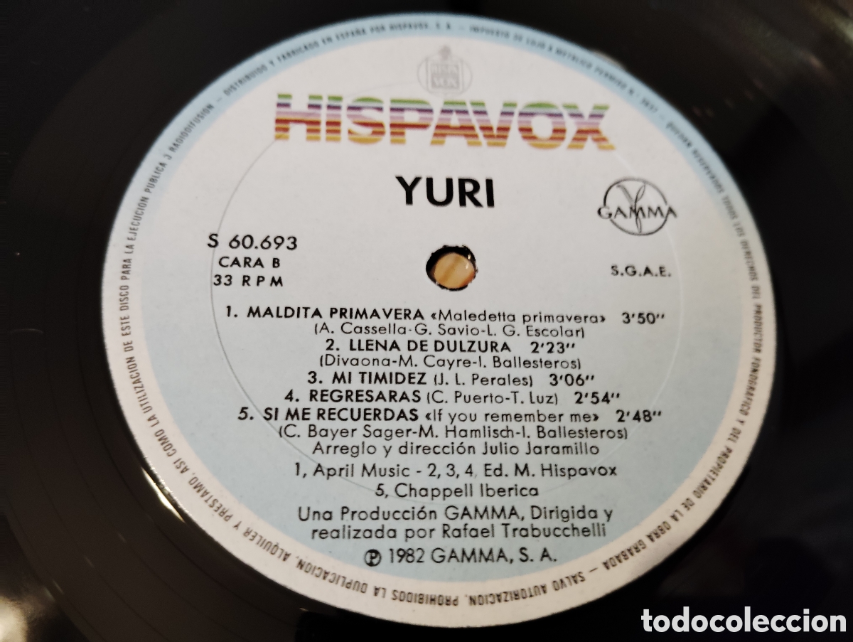 Discos de vinilo: YURI - &rdquo; LLENA DE DULZURA &rdquo; ( 1982 ). - Foto 3