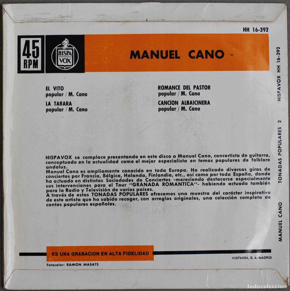Discos de vinilo: MANUEL CANO//EL VITO+3//EP//1963//HISPAVOX - Foto 2