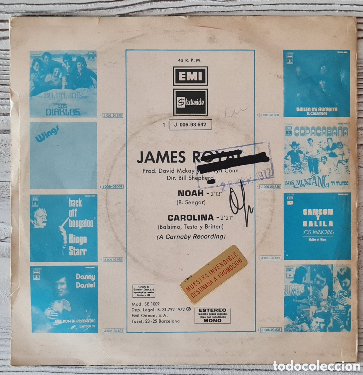 Discos de vinilo: SINGLE - JAMES ROYAL - NOAH - 1972 - Foto 2