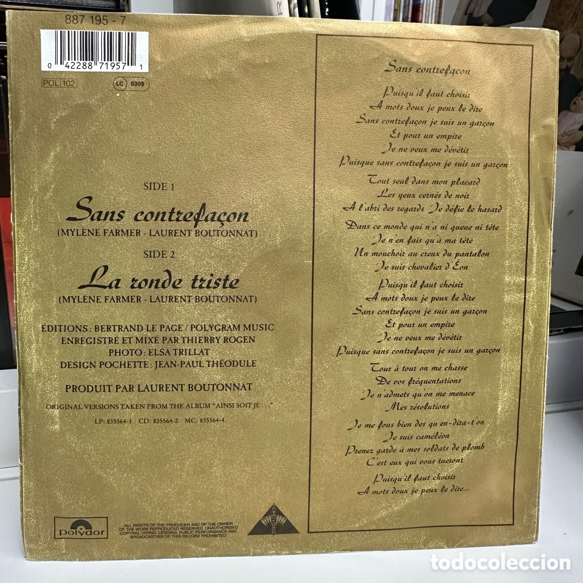 Discos de vinilo: Mylene Farmer - Sans Contrefa&ccedil;on (7&rdquo;, Single) - Foto 2