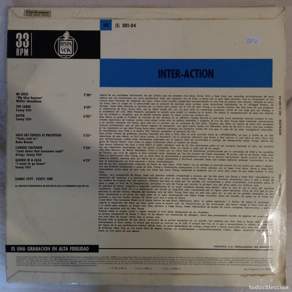 Discos de vinilo: SONNY STITT & ZOOT SIMS - INTER-ACTION - Foto 2