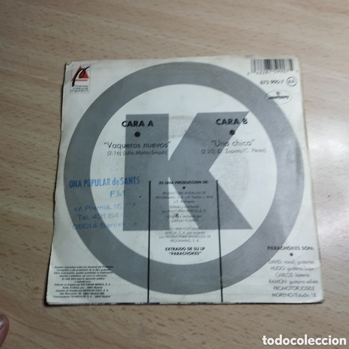 Discos de vinilo: Single 7&rdquo; Parachokes 1990 vaqueros nuevos + una chica. - Foto 2