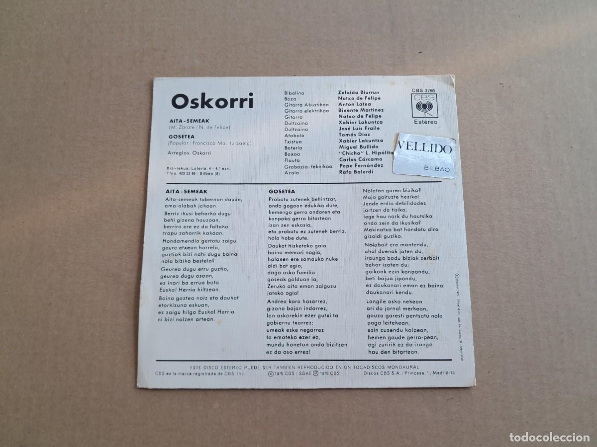 Discos de vinilo: OSKORRI - AITA SEMEAK SINGLE 1975 - Foto 3