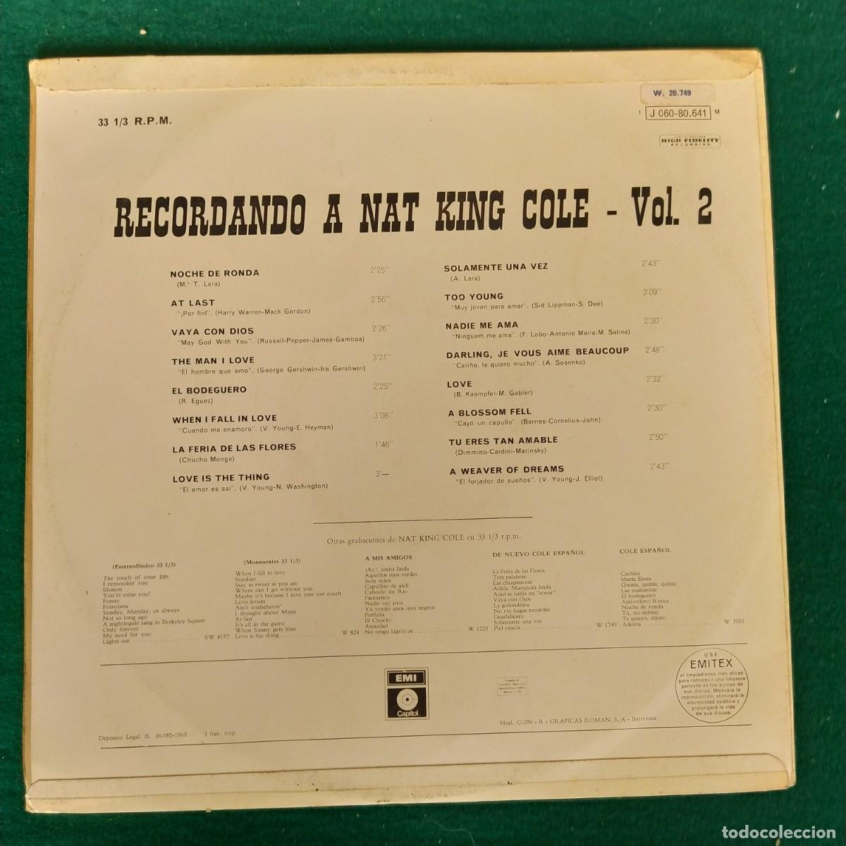 Discos de vinilo: Nat King Cole &ndash; Recordando A Nat King Cole - Vol 2 - Foto 2