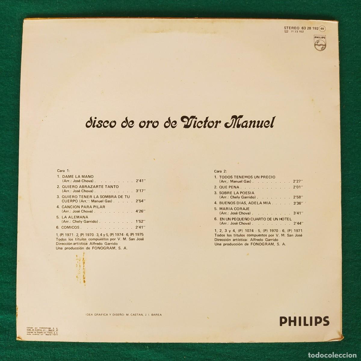 Discos de vinilo: V&iacute;ctor Manuel &ndash; Disco De Oro De Victor Manuel - Foto 2
