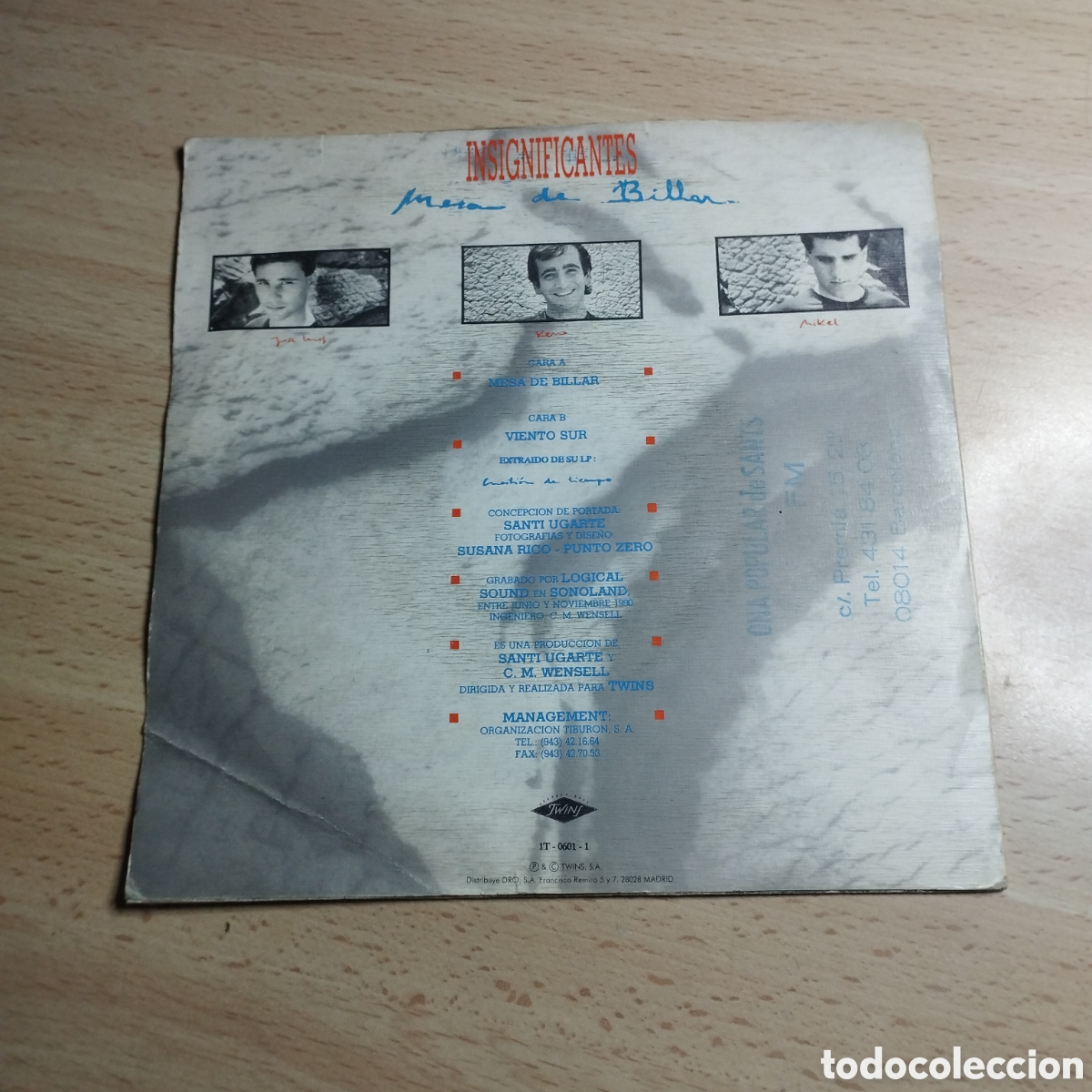 Discos de vinilo: Single 7&rdquo; Insignificantes 1990 mesa de billar + viento Sur - Foto 2