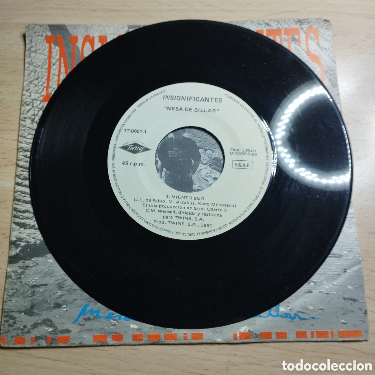 Discos de vinilo: Single 7&rdquo; Insignificantes 1990 mesa de billar + viento Sur - Foto 3