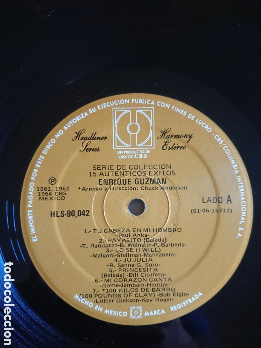 Discos de vinilo: Enrique Guzm&aacute;n - 15 aut&eacute;nticos exitos - Foto 6