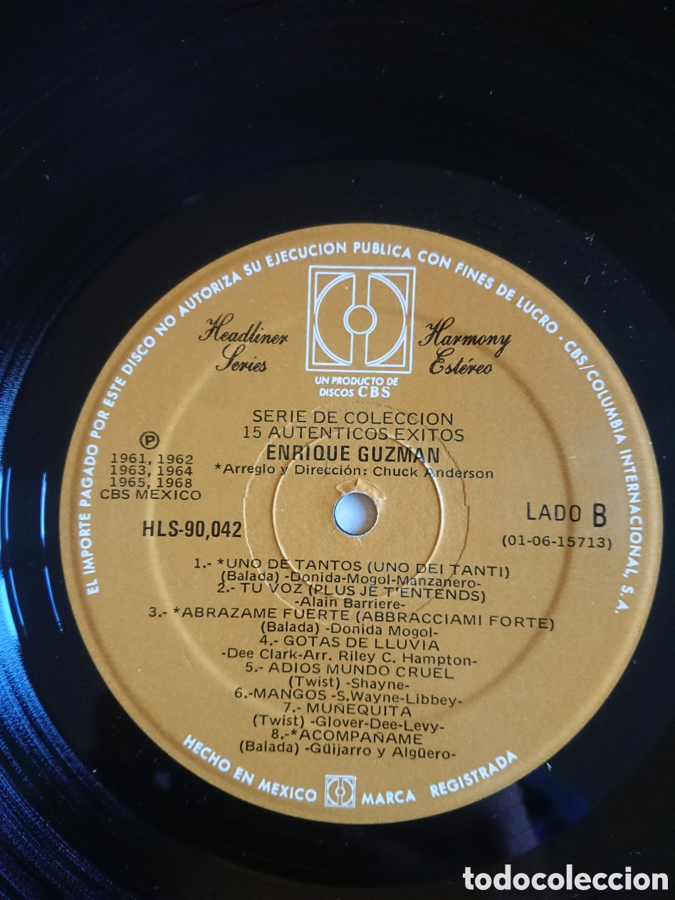 Discos de vinilo: Enrique Guzm&aacute;n - 15 aut&eacute;nticos exitos - Foto 7