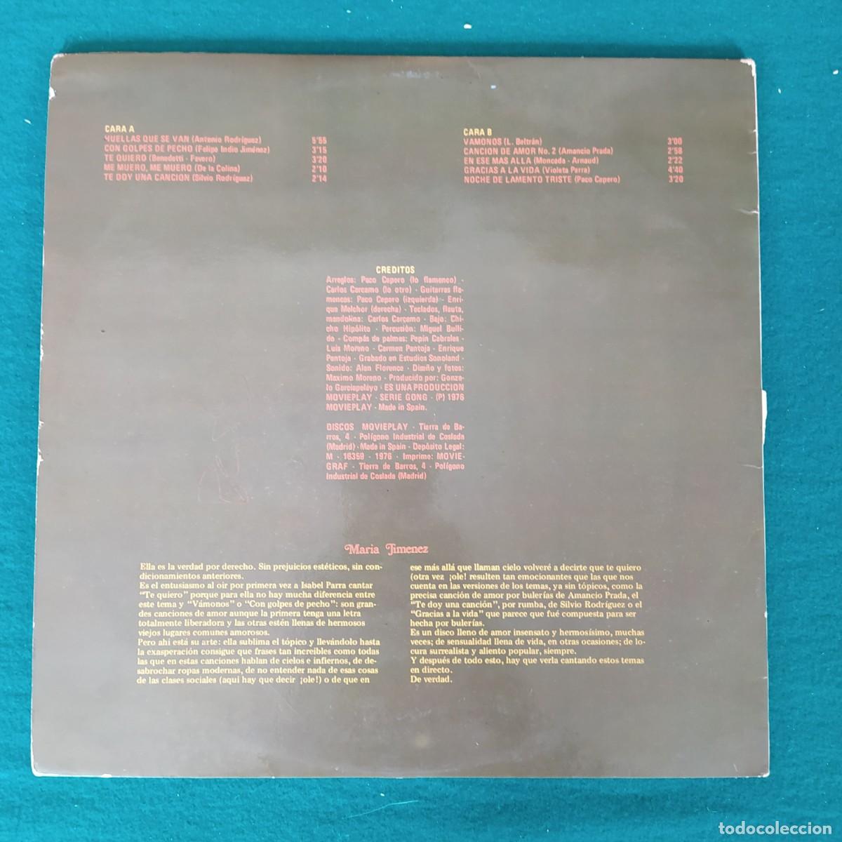 Discos de vinilo: Mar&iacute;a Jim&eacute;nez &ndash; Mar&iacute;a Jim&eacute;nez - Foto 2