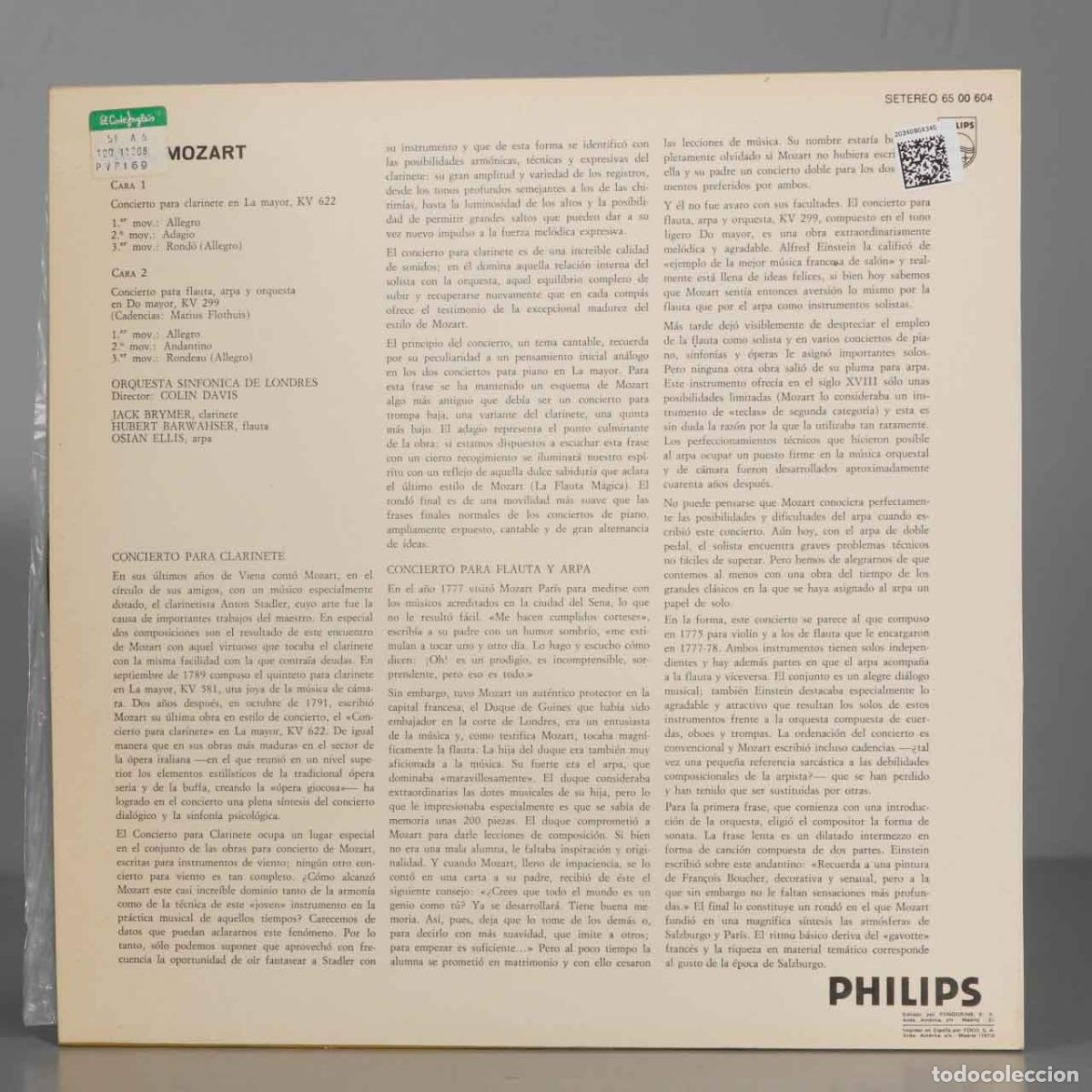 Discos de vinilo: LP. MOZART. K 622. K 299. DAVIS - Foto 2
