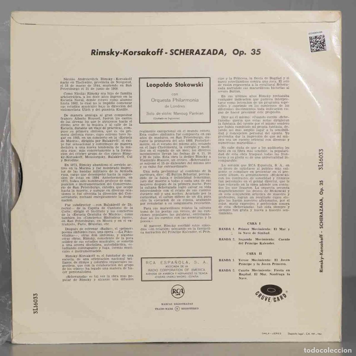 Discos de vinilo: LP. Rimsky-Korsakoff - Stokowski &ndash; Scheherazade - Foto 2