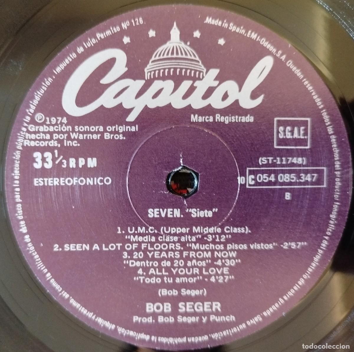 Discos de vinilo: BOB SEGER ** Seven ** VINILO LP REEDICION 1980 - Foto 4