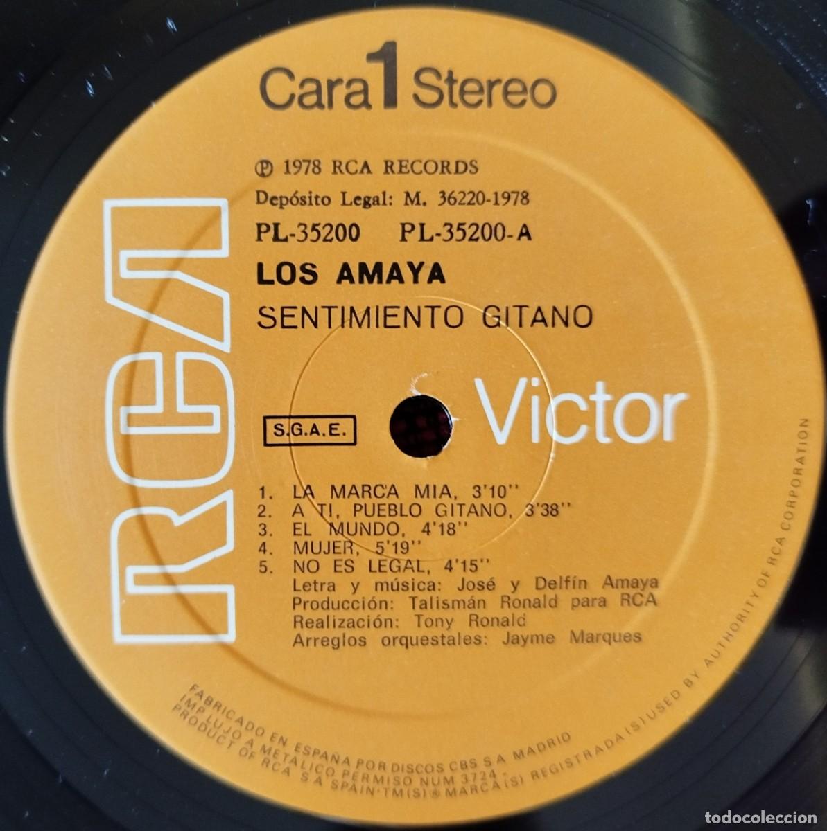 Discos de vinilo: LOS AMAYA ** Sentimiento Gitano ** VINILO LP 1978 - Foto 3