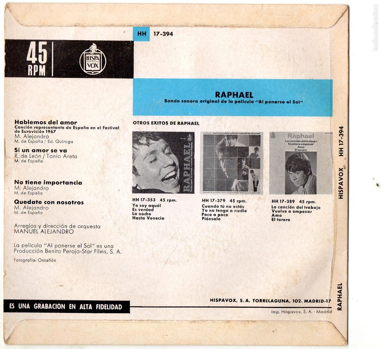 Discos de vinilo: RAPHAEL - HABLEMOS DEL AMOR + 3 EP.S - 1967 - Foto 2