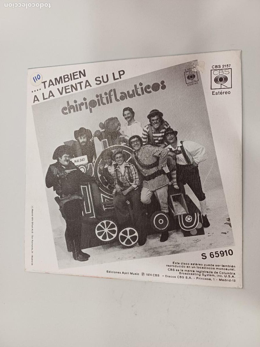 Discos de vinilo: CHIRIPITIFLAUTICOS/SINGLE. - Foto 3