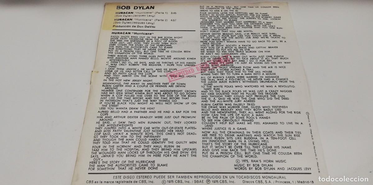 Discos de vinilo: SCO29-Bob Dylan - Huracan (7&rdquo;, Single) - Foto 2