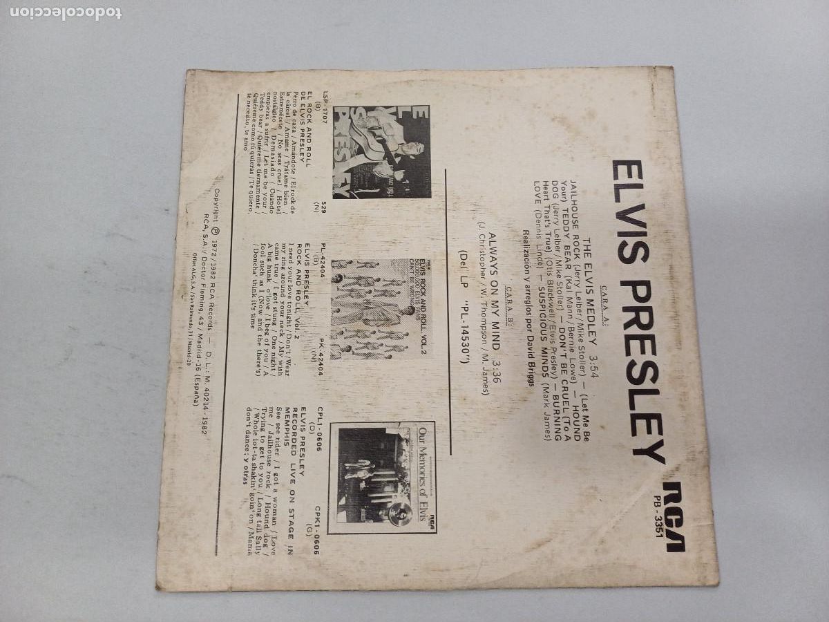 Discos de vinilo: ELVIS PRESLEY/MEDLEY/SINGLE. - Foto 3