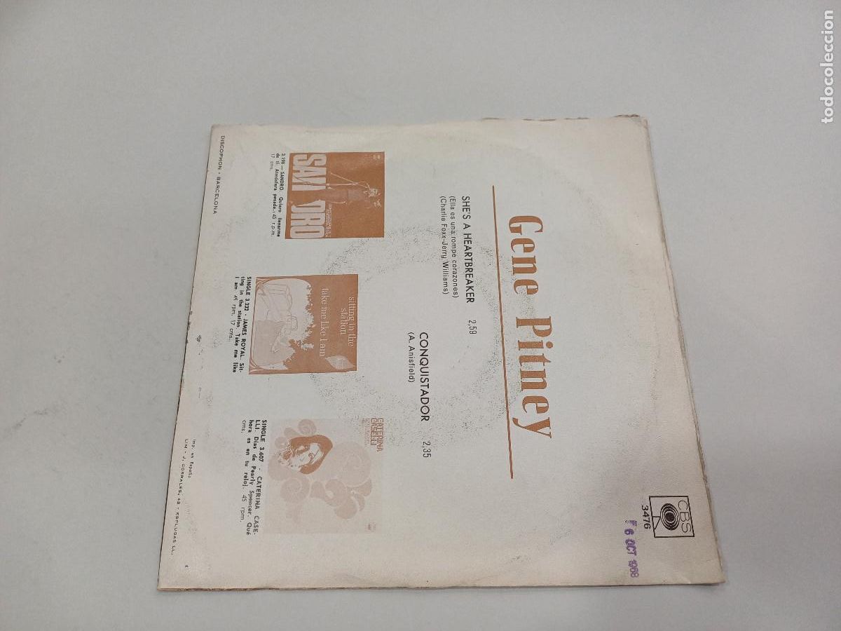Discos de vinilo: GENE PITNEY/SHES A HEARTBREAKER/SINGLE. - Foto 3