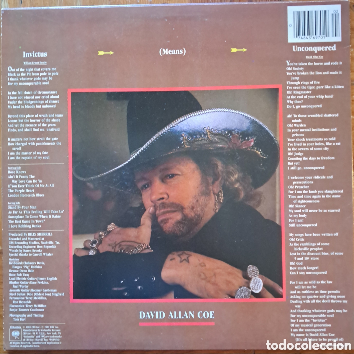 Discos de vinilo: David Allan Coe - invictous means unconquered - Foto 2