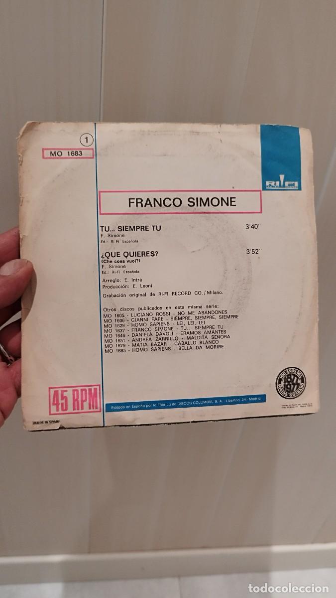 Discos de vinilo: Franco Simone &ndash; T&uacute;... Siempre T&uacute; (En Espa&ntilde;ol. Single 7&rdquo;. - Foto 3